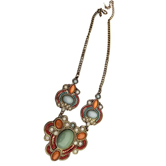 Pink and Teal Beaded Collar Necklace - Picture 5 of 8